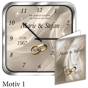 Geschenk zum 50. Hochzeitstag - persönliche Metalluhr eckig